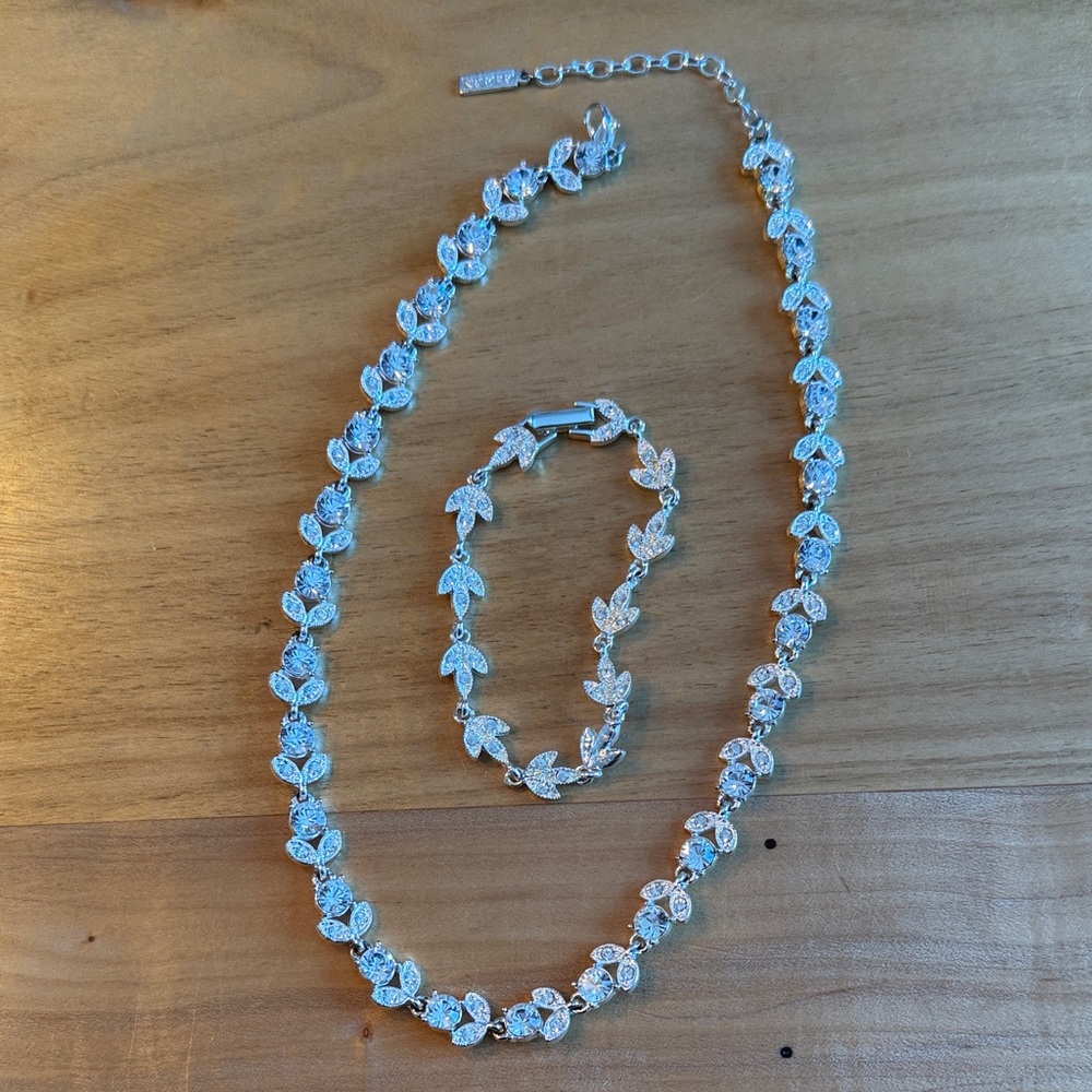 Napier Silver Leaf Necklace and Bracelet Set